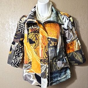JUST B Abstract Colorful Women’s Jacket Size Petite Medium Vintage